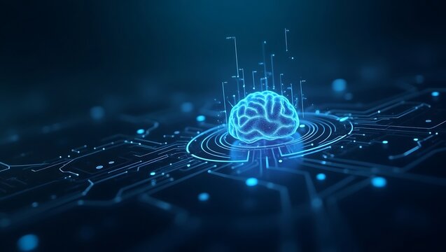 A dark background on human brain convert to artificial intelligence technology.
