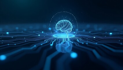 A dark background on human brain convert to artificial intelligence technology.