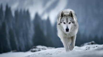 Obraz premium A powerful Siberian Husky-Wolf mix runnin-4 - Nature Claws Snow Predator