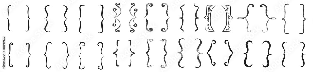 Poster png curly braces label design card calligraphic symbol typography elegant alphabet flat black text f