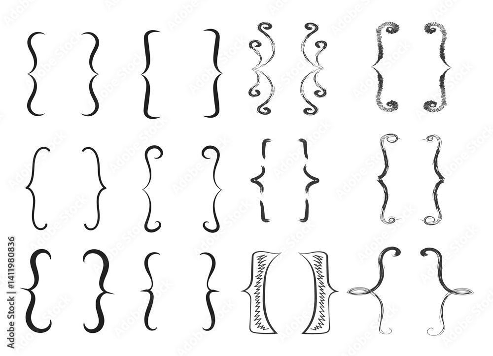 Poster png curly braces label design card calligraphic symbol typography elegant alphabet flat black text f
