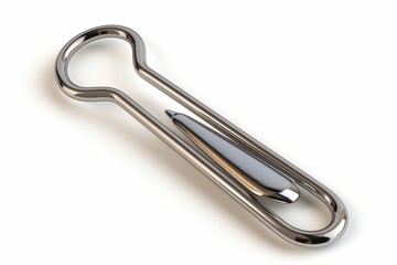 Creative use of a metallic paperclip resting on a smooth surface in warm, diffused light isolated on transparent background