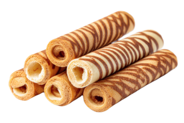 Rolled cookies with cream fill  on transparent background