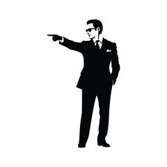 Obraz premium A man in a suit and tie pointing at something black silhouette