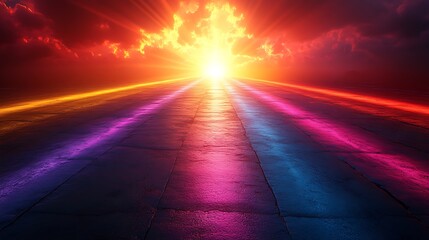 Colorful Lights On A Stone Floor Leading To Dramatic Sunset Photo