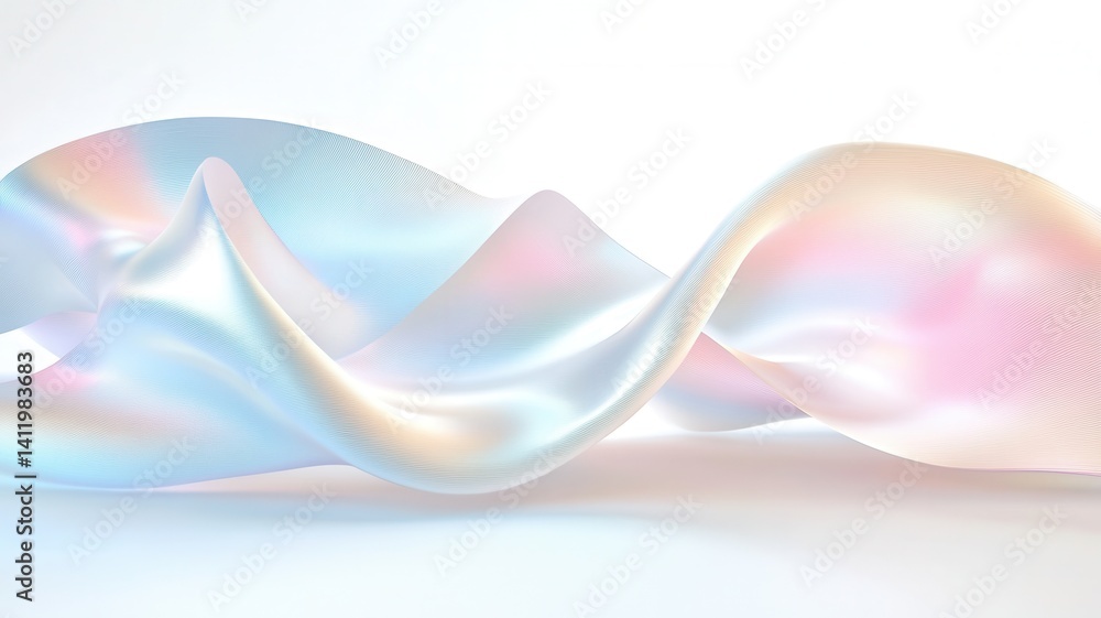 Poster abstract ribbon iridescent waves soft hued undulating, across dynamic casting surface