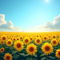  A vast field of tall, golden sunflowers stretching toward a bright blue sky, with a warm breeze rustling the petals.