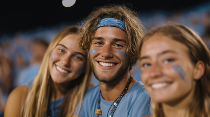 Fototapeta premium Cheerful fans celebrating sports game stadium candid joyful vibe