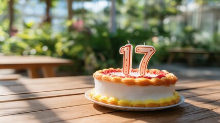 Celebrating 17th birthday with cake outdoor venue festive atmosphere