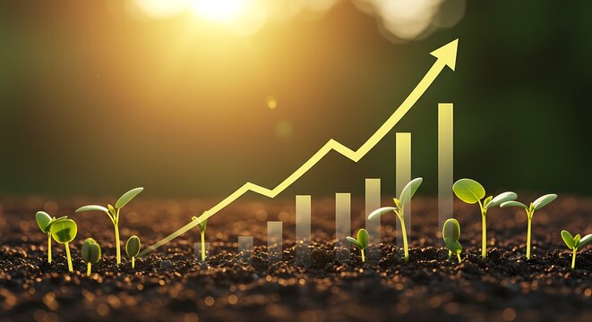 Plant Sprouts Growing with Upward Trend Line for Business Growth