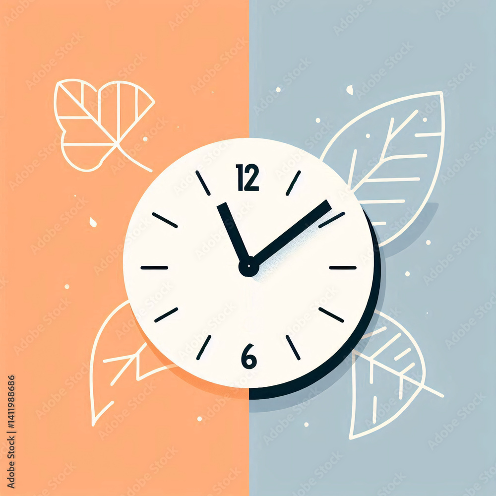 Poster Elegant daylight saving time illustration showing time rollback from fall to winter with clean design
