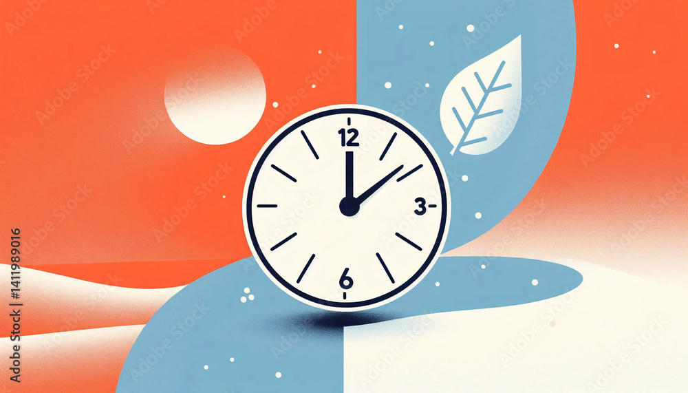 Poster Abstract minimalist clock image symbolizing fall-to-winter time shift and backward hour adjustment