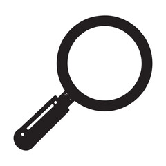 A black and white illustration of a magnifying glass.