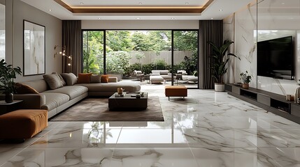 Fototapeta premium Elegant Living Room Interior With Garden View In Contemporary Home Photo
