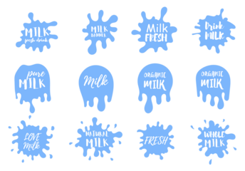 PNG dairy bottle banner label farm cream icon vector brand splash health 100 natural emblem cow calcium fresh organic industry symbol template logotype milk blue element drink