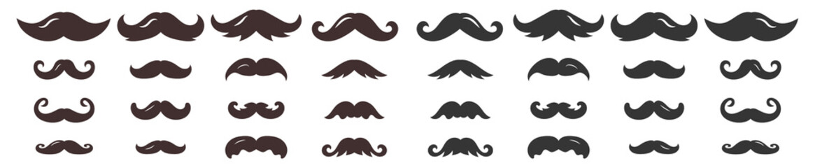 PNG vintage portrait silhouette moustache barber cartoon black outline symbol male icon character fashion curly design graphic face pictogram style set personal element background