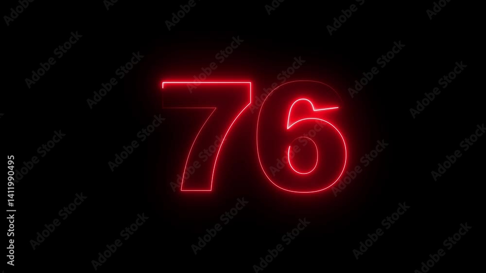 Poster the neon 76 text icon displays glowing, bold numbers with vibrant neon colors, creating a futuristic