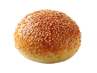 A sesame seed covered bun on transparent background