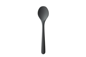 A minimalist black spoon resting elegantly against a soft gray background in natural light isolated on transparent background