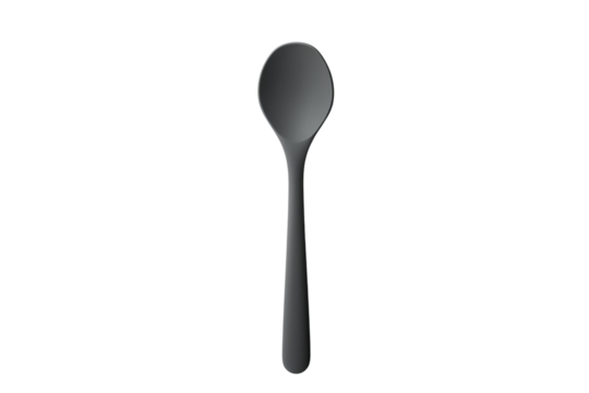 A minimalist black spoon resting elegantly against a soft gray background in natural light isolated on transparent background