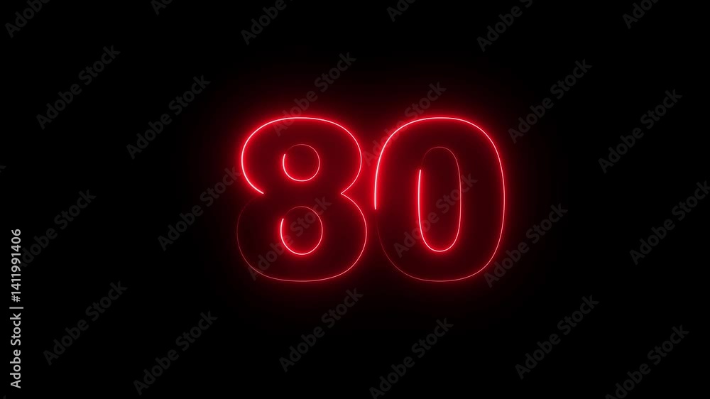Poster the neon 80 text icon displays glowing, bold numbers with vibrant neon colors, creating a futuristic