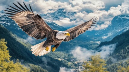 Obraz premium Majestic eagle soaring above mountain peaks