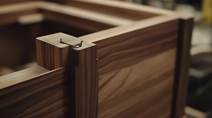 Carpenter assembling wooden frame for furniture. Featuring furniture assembly and woodwork