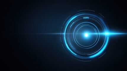 A futuristic, glowing circular design with blue light elements, set against a dark background, suggesting technology and innovation.