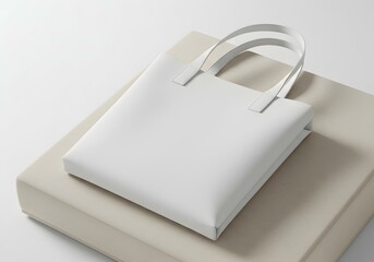 Folded white leather tote bag on books
