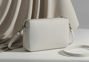 Compact leather crossbody bag on white surface
