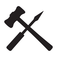 A black silhouette of a hammer against a white background.