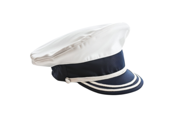 Classic sailor cap resting on a clean white surface, capturing nautical charm and simplicity isolated on transparent background