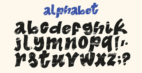 Black chalk drawing alphabet. Font pencil textured letters. Grunge freehand pastel childish hand drawn. Vector ABC school paintbrush doodle. Vector cartoon children illustration. School wax crayon abc