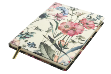 A floral notebook on a delicate surface, inviting creativity and inspiration isolated on transparent background