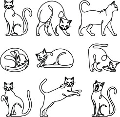 One Line Cat Drawing | Minimalist Cat Silhouette Vector Set Continuous Line Cat Silhouettes | Modern Pet Vector Collection