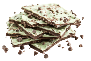 Mint chocolate bark with chips, offering a creamy treat for dessert lovers isolated on transparent background
