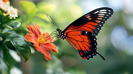 Obraz premium A butterfly on a flower is a butterfly that lands on or flies off a flower. 