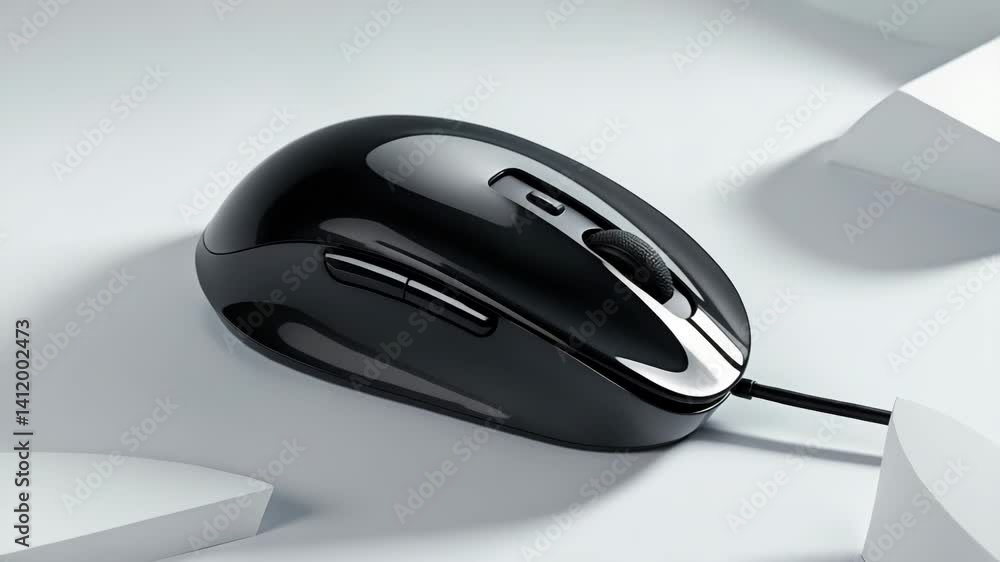 Poster black computer mouse placed on a white backdrop