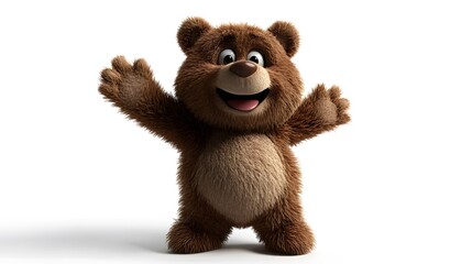 Clean and clear 3D bear cartoon, studio photo style, white background