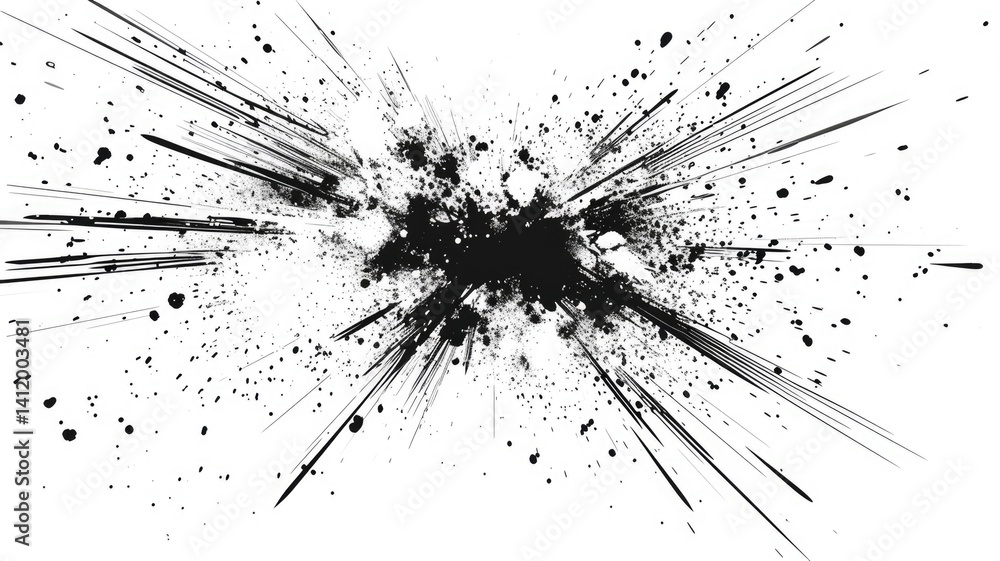 Aufkleber abstract black and white digital lines converging towards the center. digital artwork of black color
