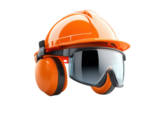 Essential construction safety, orange hard hat and protective safety glasses for workplace protection