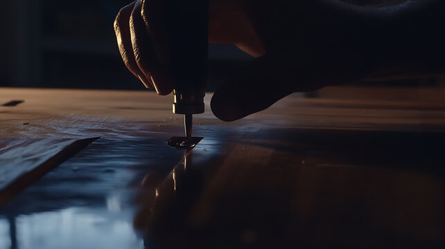 Carpenter cutting wood with a jigsaw tool. Featuring woodworking and tool usage - Powered by Adobe