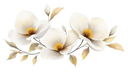 Obraz premium Elegant white flowers with yellow centers on a dark background, study in contrast