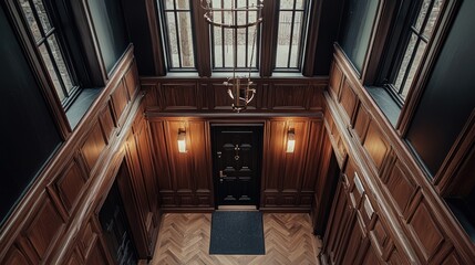Fototapeta premium Grand Entrance Hall: Elegant Wood Paneling and High Ceilings