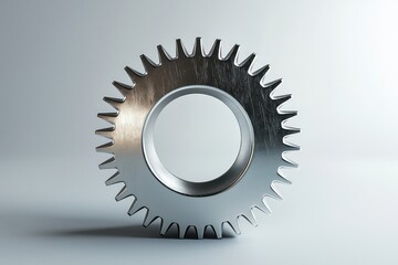 Metal gear with clean background, industrial machinery part for mechanical, engineering, and production visuals. AI generated image.