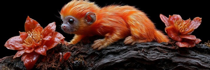 Fototapeta premium Adorable Baby Tuxedo Monkey with Vibrant Flowers