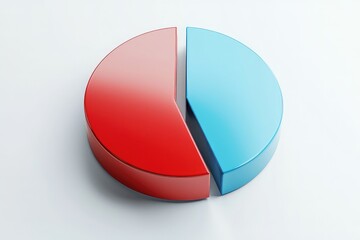 Symbolic 3D pie chart showing division between two social groups in data or survey study. AI generated image.