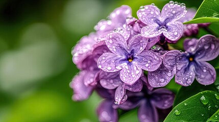 Lilac flowers with dew drops â€“ details of lilac flowers with water droplets on the petals. 