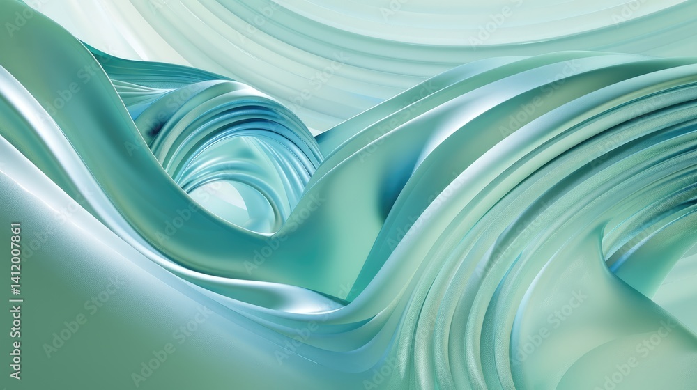 Poster abstract flowing shapes in soft teal tones. background image of gradient green and blue mixing toget