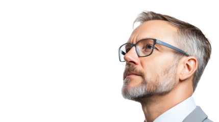 Man in glasses contemplates the unknown, a portrait of thoughtful observation